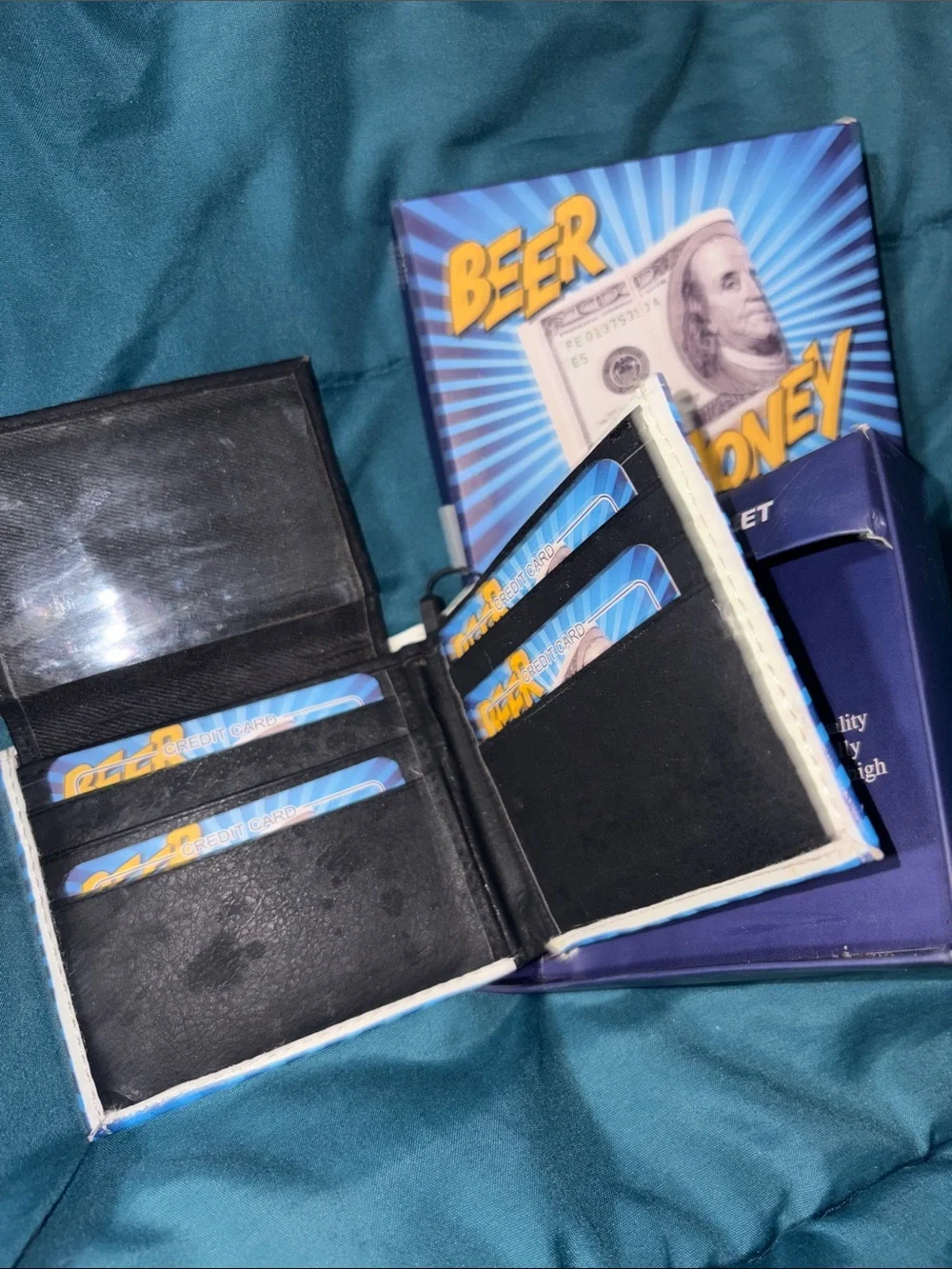 Funny Wallet - Beer Money Vegan Leather Wallet - bifold Ben Franklin
